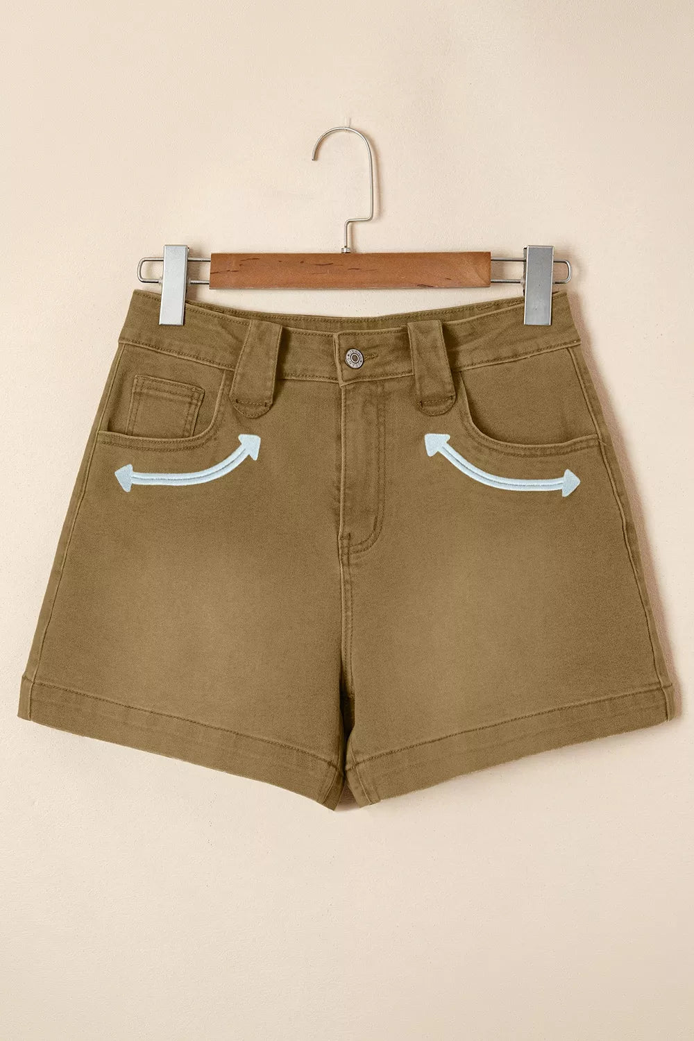 Back view of brown western denim shorts