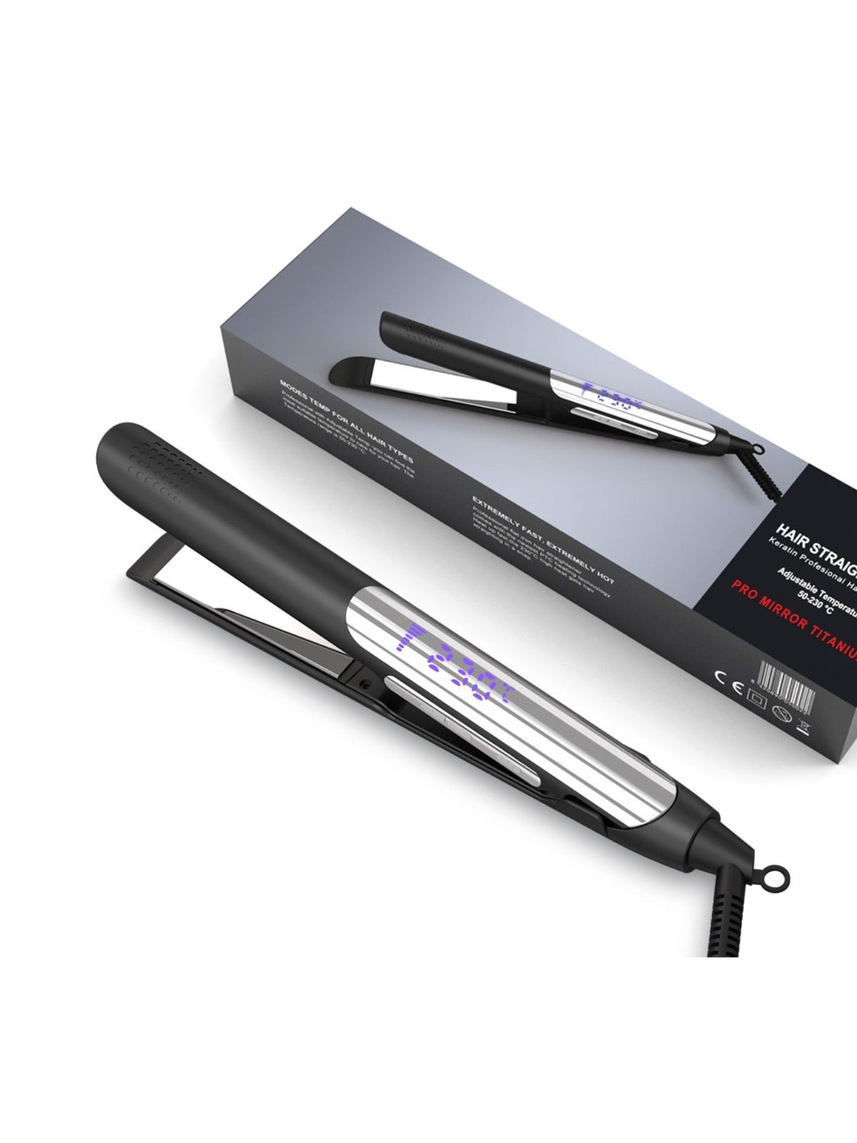 Black adjustable temperature hair straightener flat iron