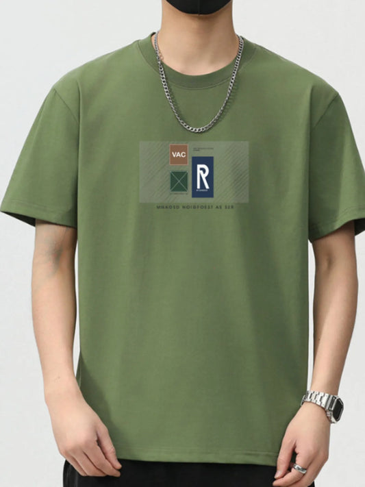 Men's Plus Size Graphic Short Sleeve T-Shirt Military Green - Fashorio