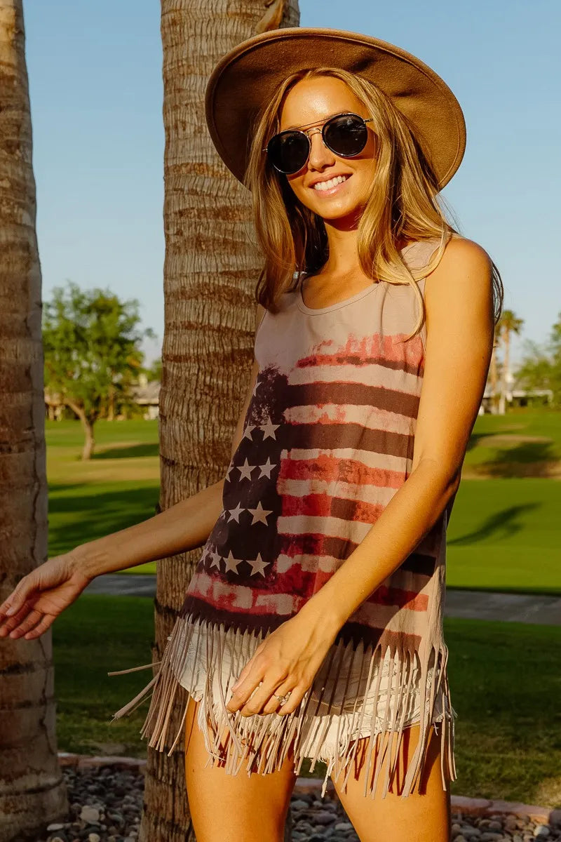 BiBi American Flag Print Knit Sleeveless Top - Fashorio