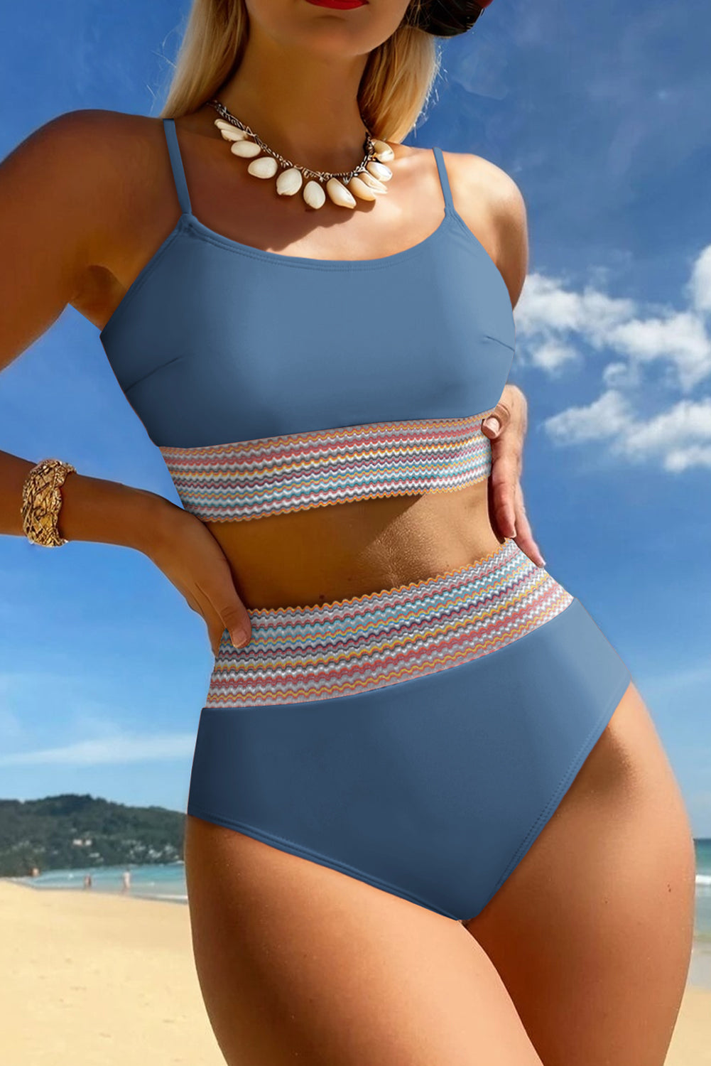 Blue high waist bikini set front view
