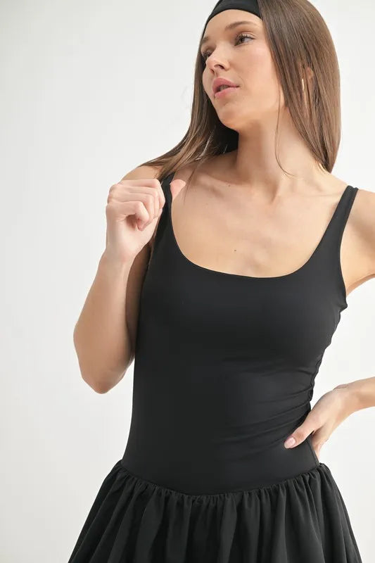 Bubble Hem Active Mini Dress in Black styled look