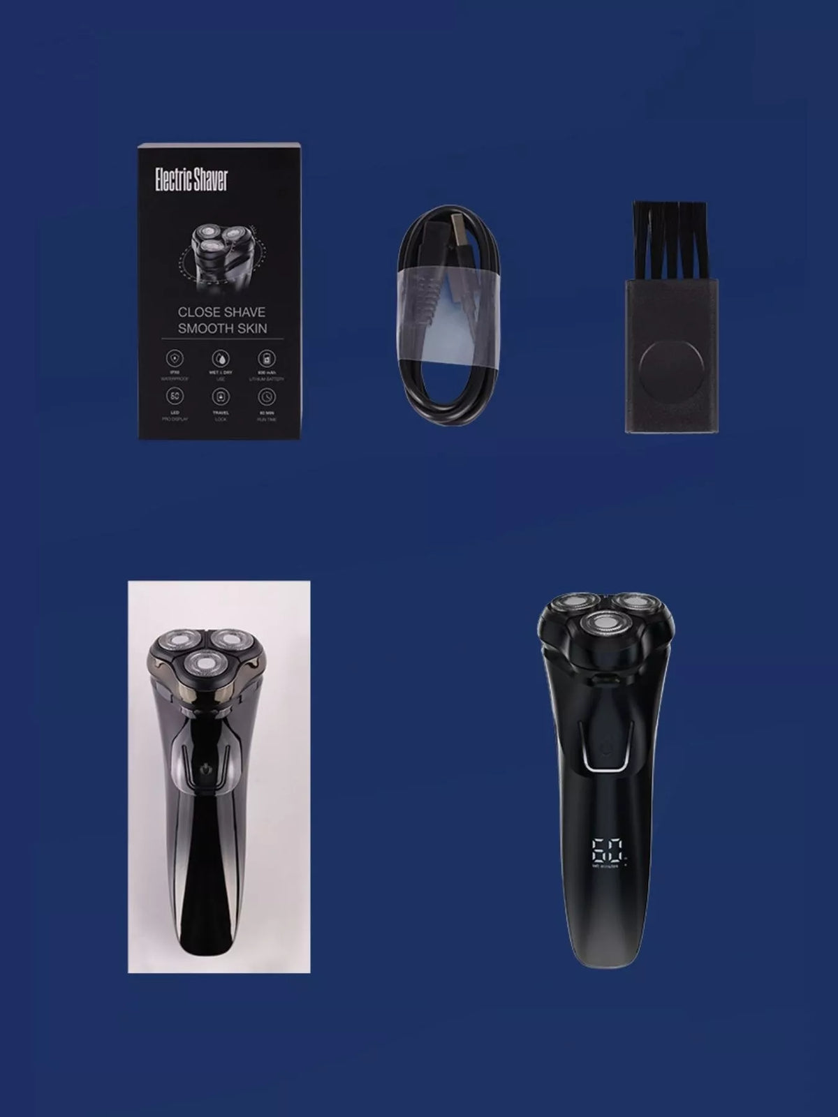Man using rotary electric shaver on face