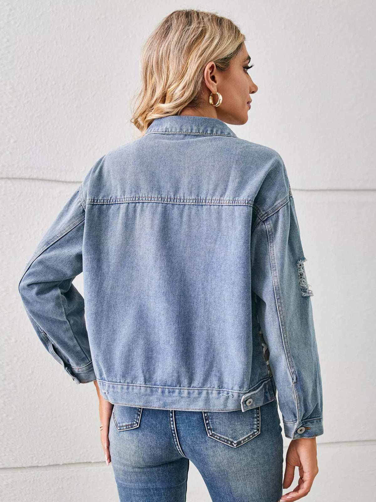 Snake Print Button Up Denim Jacket close up