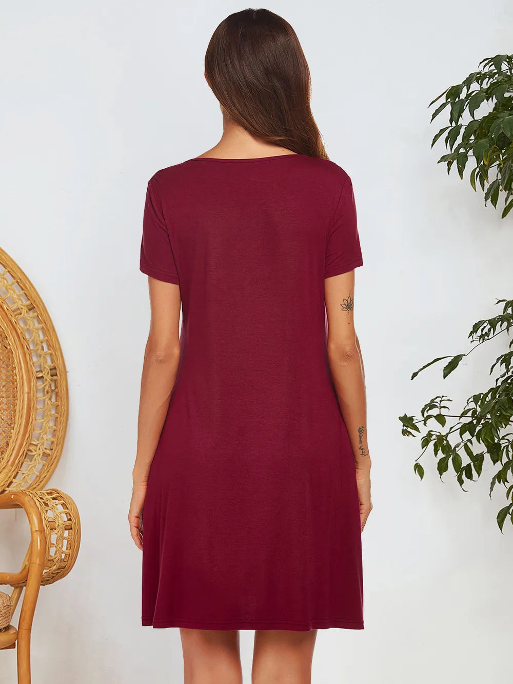 Notched Short Sleeve Mini Lounge Dress - Fashorio