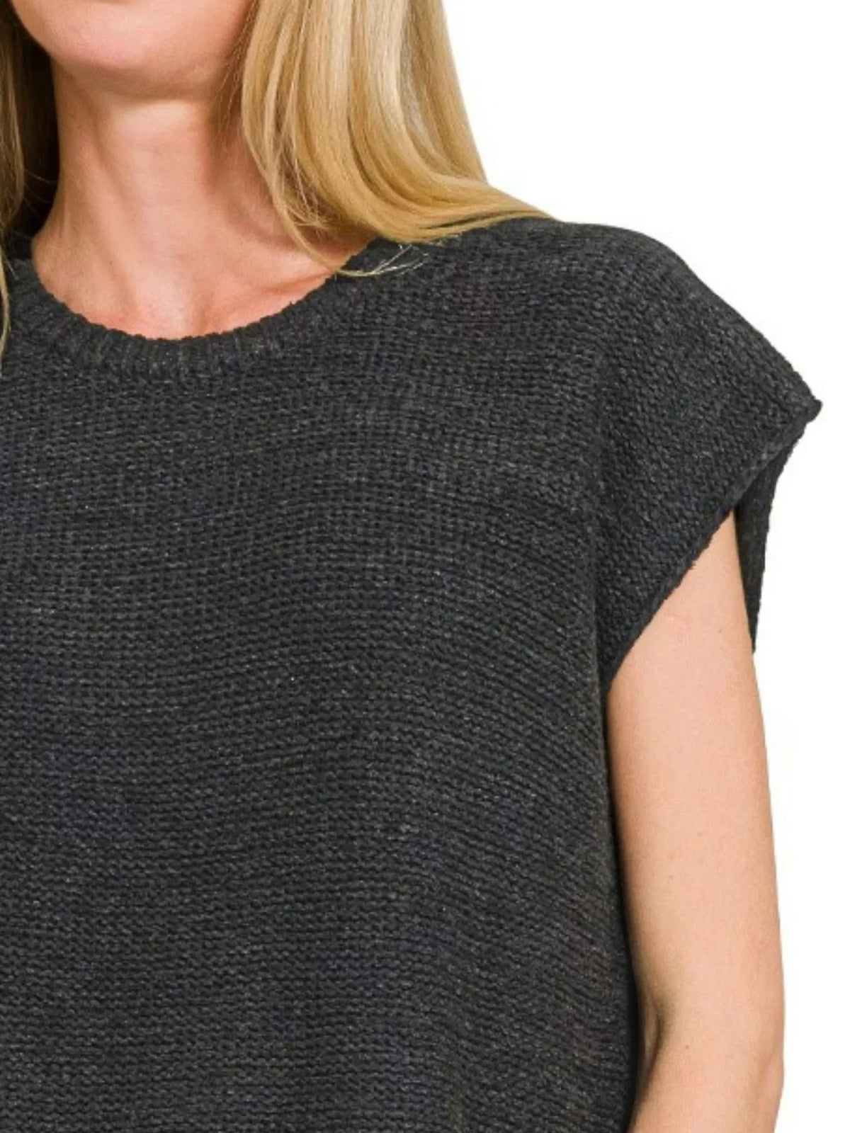 Oversized Crew Neck Sweater Vest in Black back view