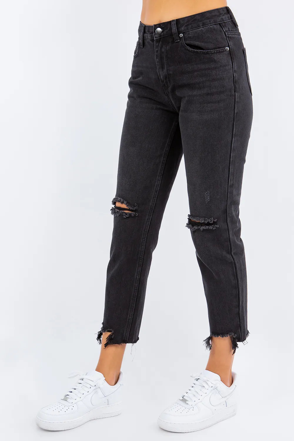 American Bazi High Waist Distressed Cropped Straight Jeans - Fashorio
