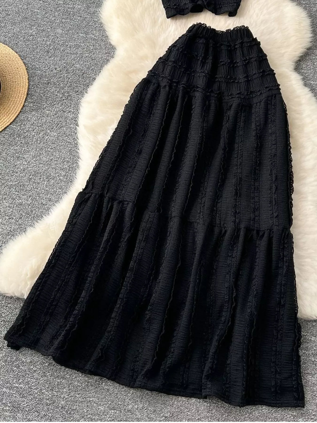 Textured Crop Top and Tiered Skirt Set, view 11