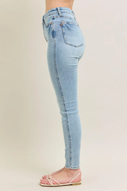 Judy Blue Full Size Mr Tummy Control Vintage Wash Skinny Jeans Plus Size - Fashorio