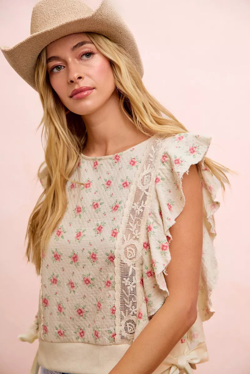 Floral Print Ruffle Sleeve Top, view 39