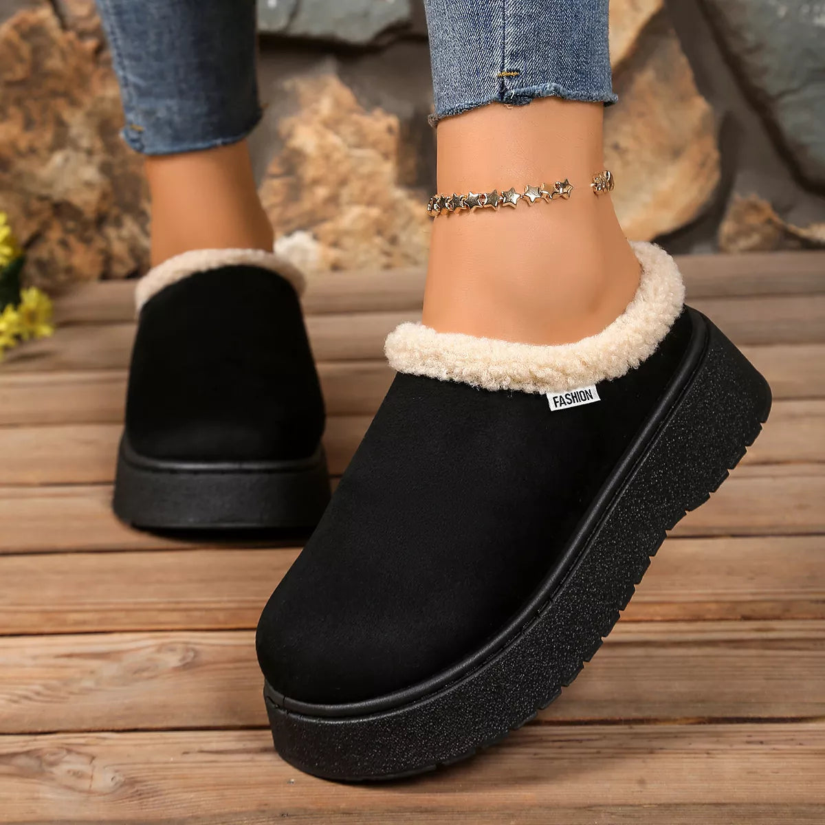 plush lined platform boots back view