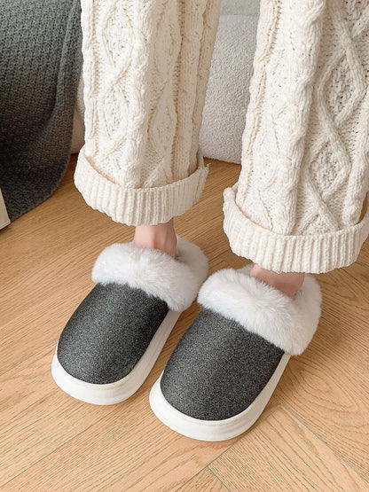 Faux Fur Lined Winter Slippers Black - Fashorio