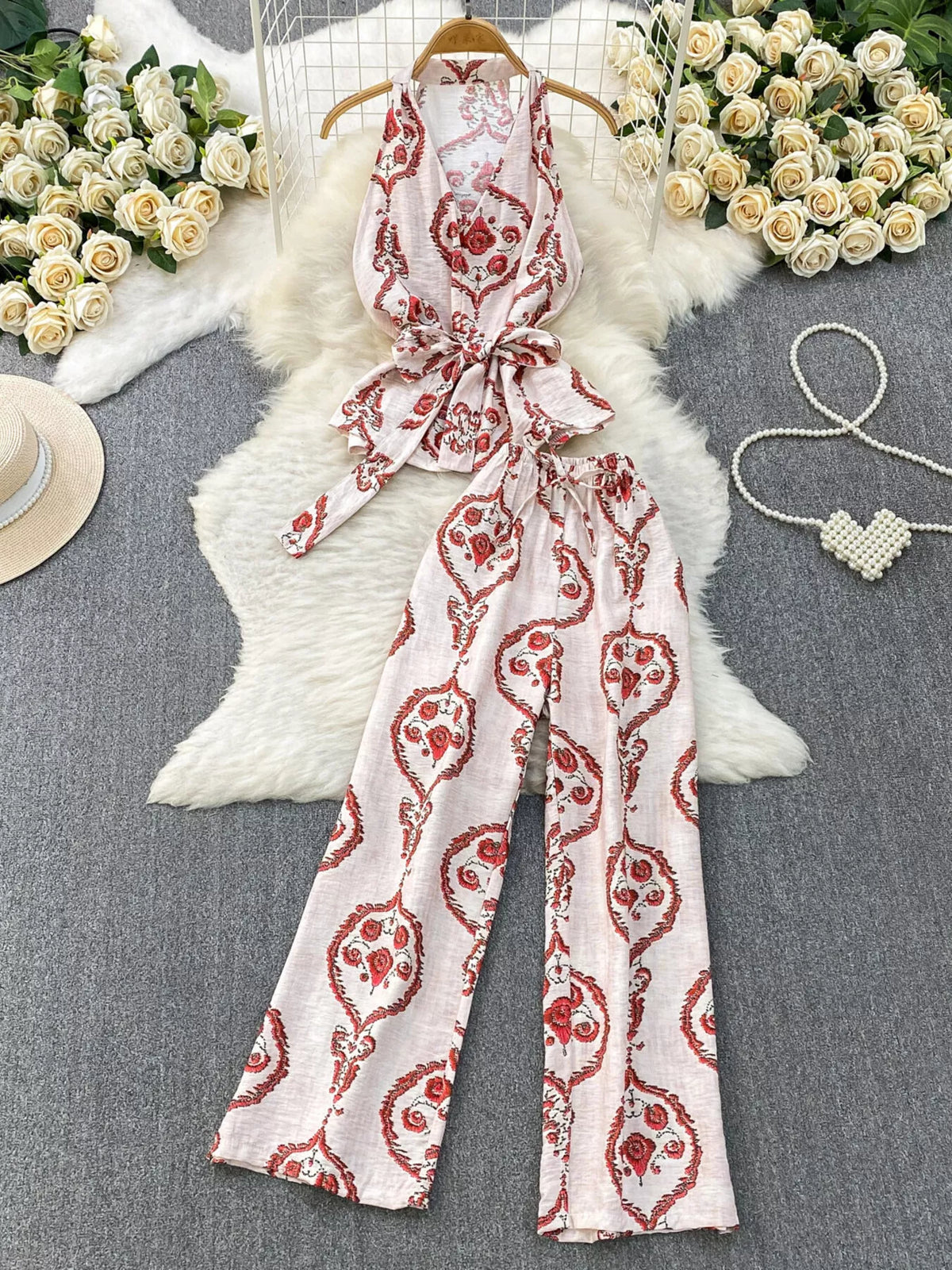 Sleeveless Top and Wide Leg Pants Set, view 22