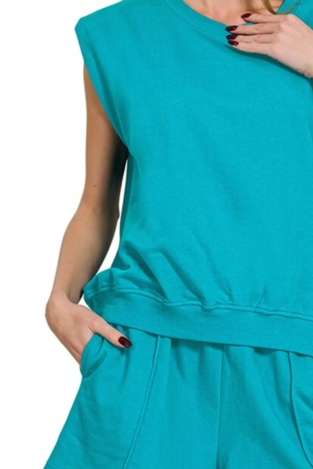 Zenana French Terry Sleeveless Top & Shorts Set - Fashorio