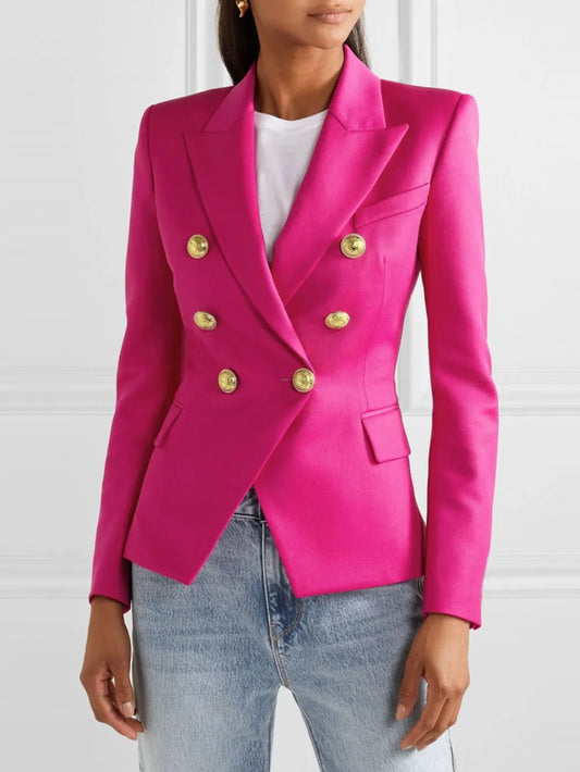 Lapel Collar Long Sleeve Blazer Hot Pink - Fashorio