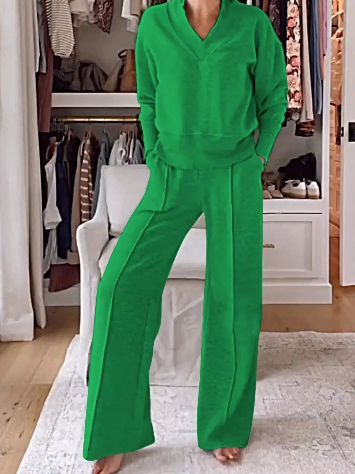 Coordinated V neck set look