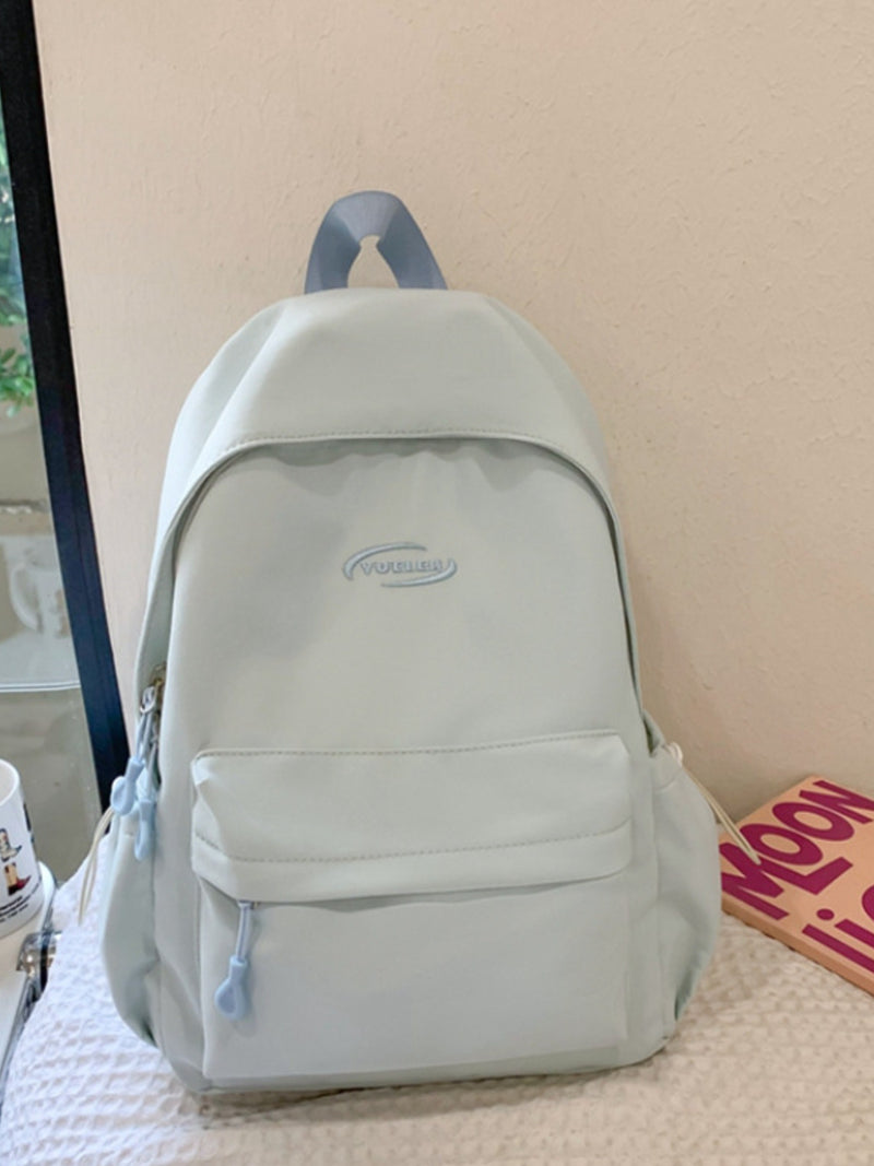 Casual nylon backpack in blue front view