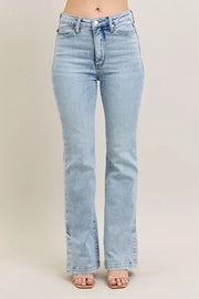 Judy Blue Full Size Tummy Control Vintage Wash Side Slit Slim Boot Jeans Plus Size Light - Fashorio