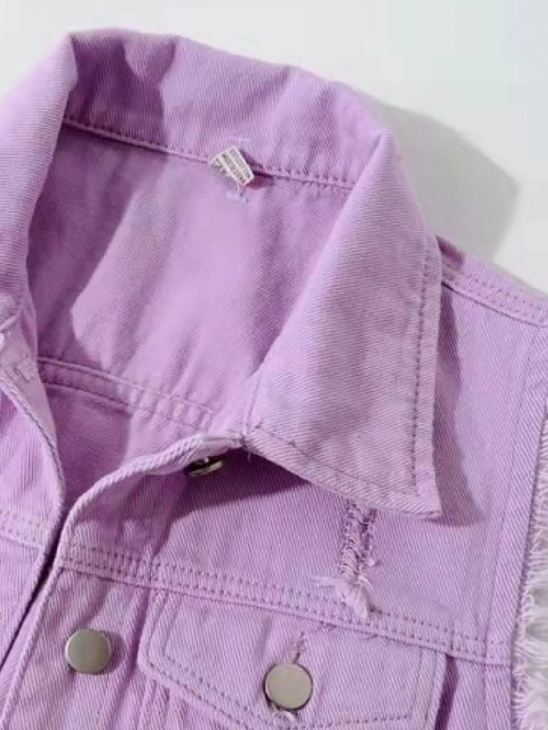 Frayed Denim Vest Plus Size in Blush Pink on model
