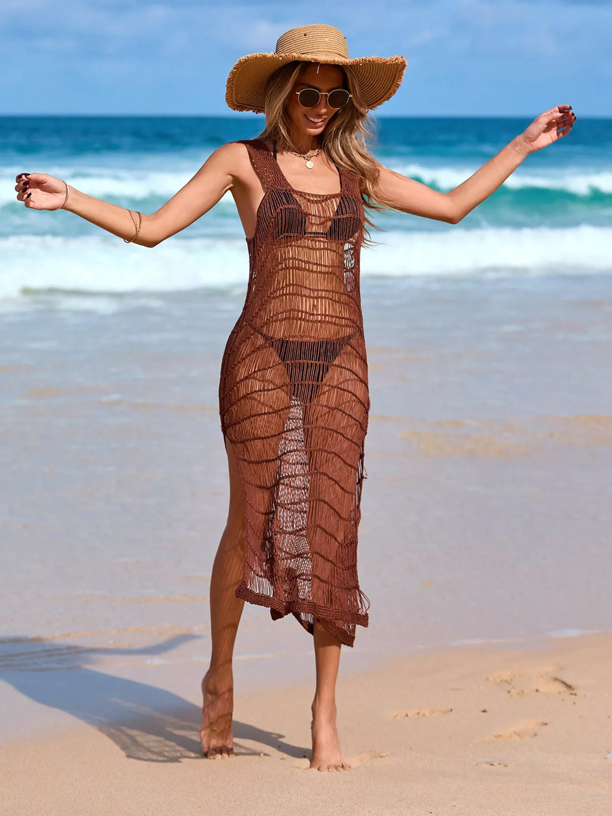 sleeveless crochet knit cover up dress product detail