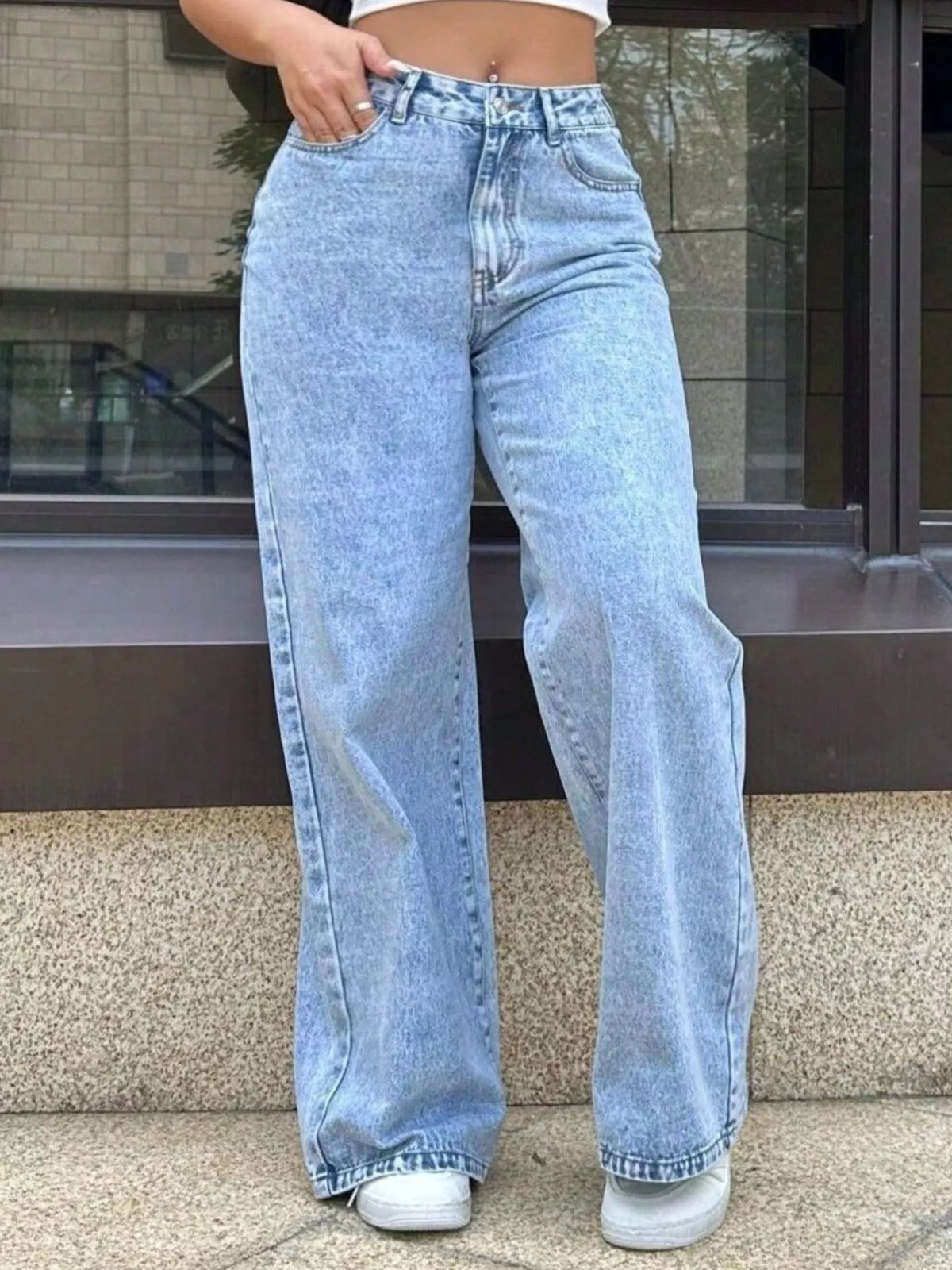 Detail of even blue denim wash