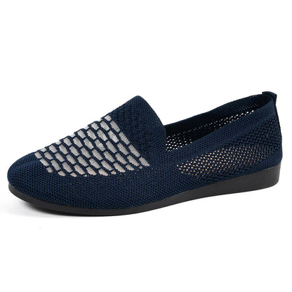 Mesh Breathable Slip-On Loafers with Perforated Design Dark Blue - Fashorio
