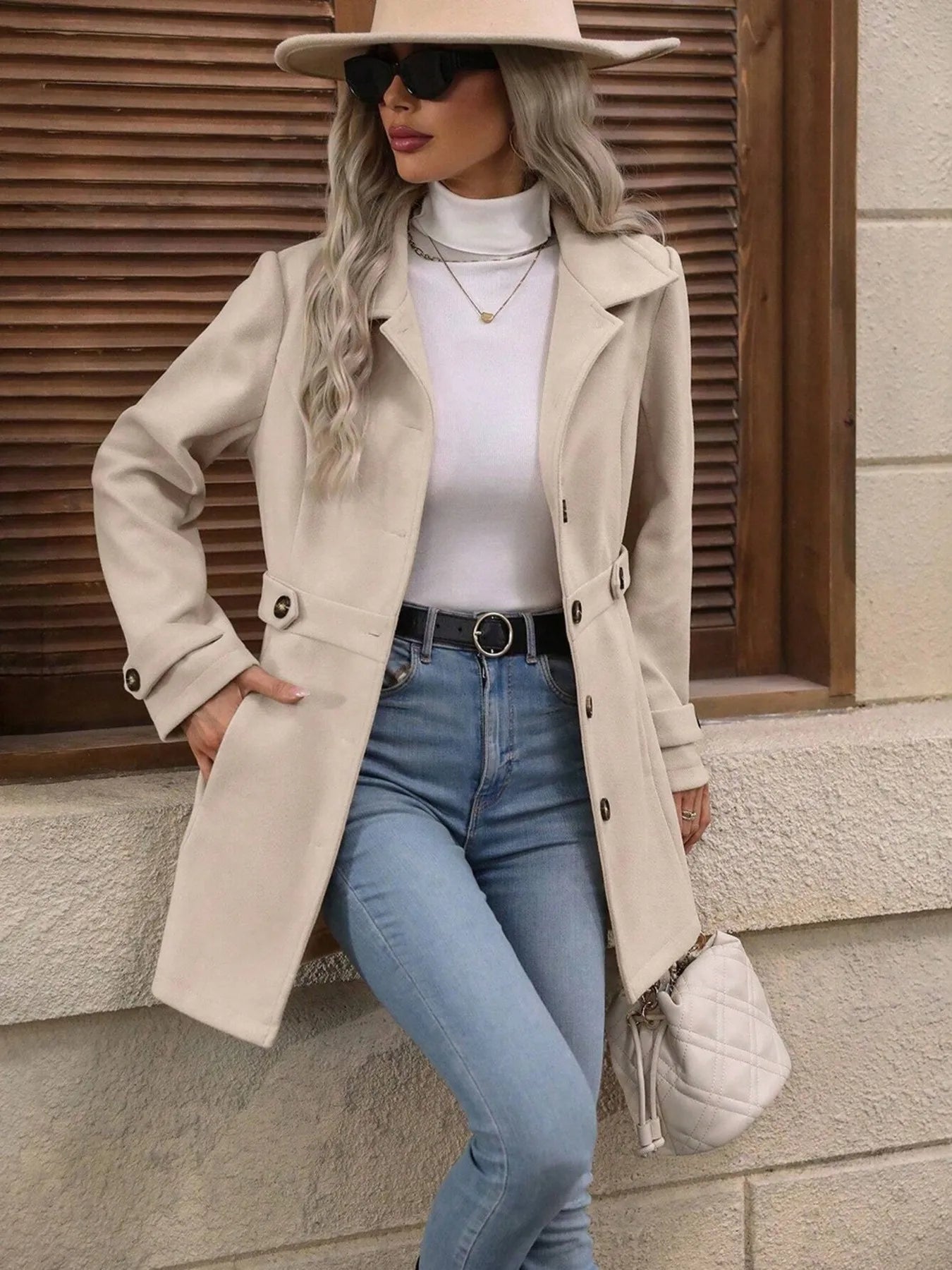 Button Up Long Sleeve Coat - Fashorio