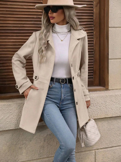 Button Up Long Sleeve Coat - Fashorio