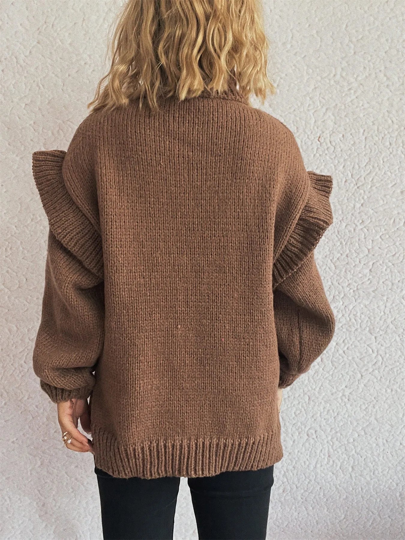 Ruffled Turtleneck Long Sleeve Sweater - Fashorio