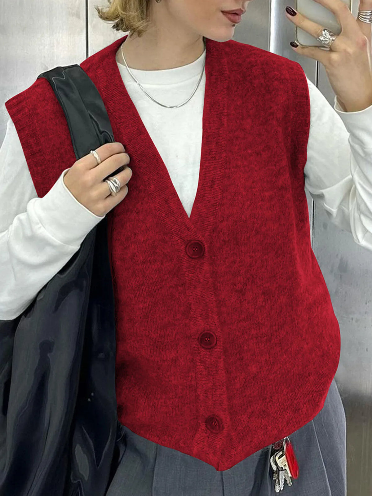 Button Front Sweater Vest in Brown view 14