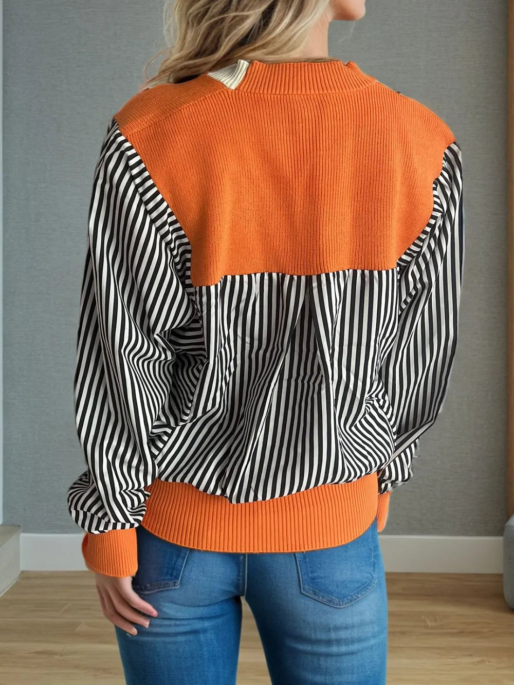 Striped Button Down Long Sleeve Cardigan - Fashorio