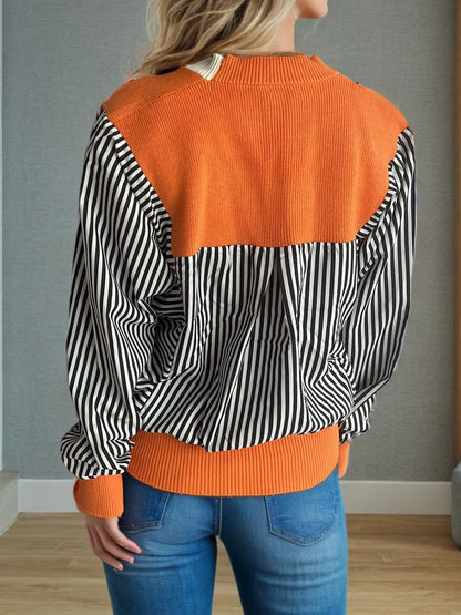 Striped Button Down Long Sleeve Cardigan - Fashorio