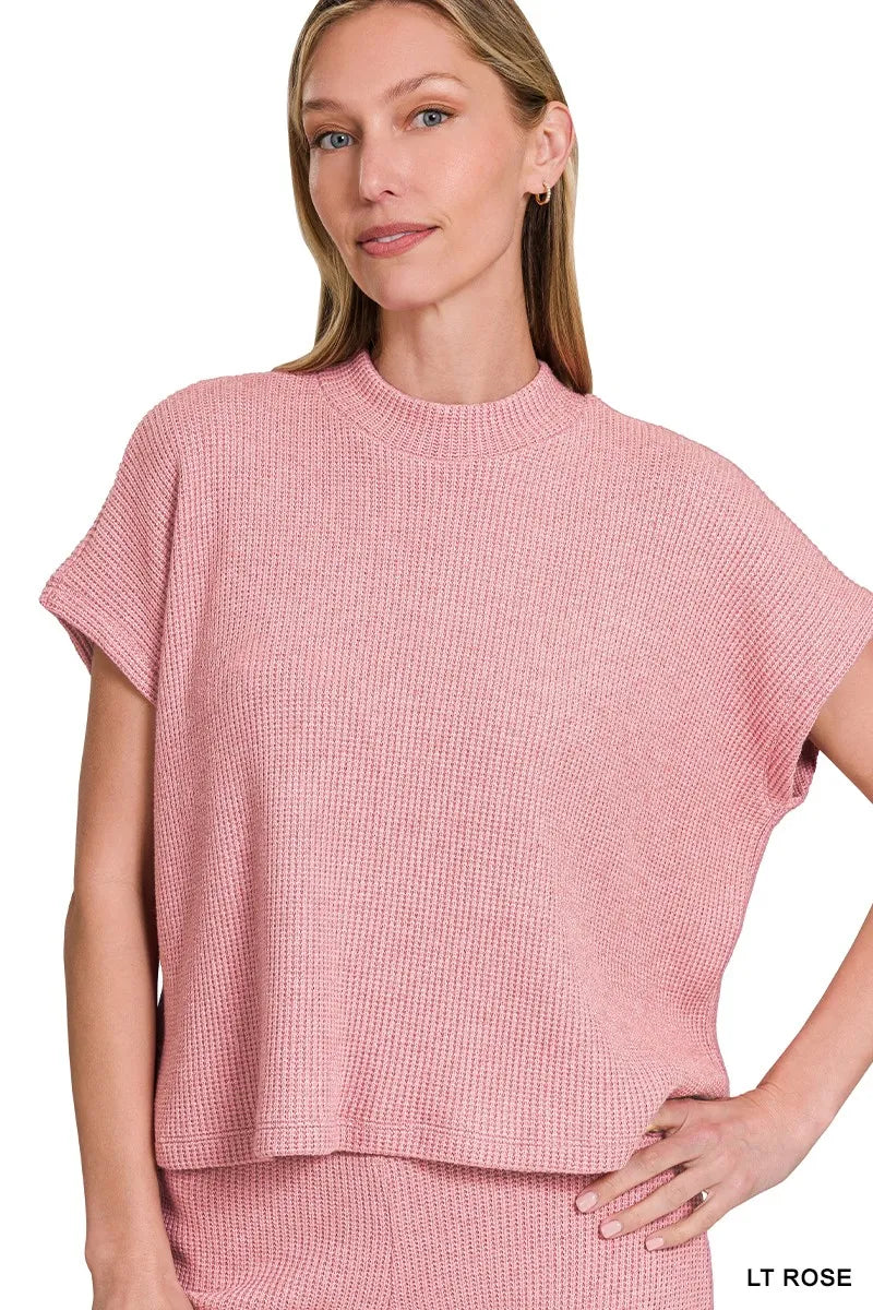 Boxy Sweater Top and Pants Set in Rose back view