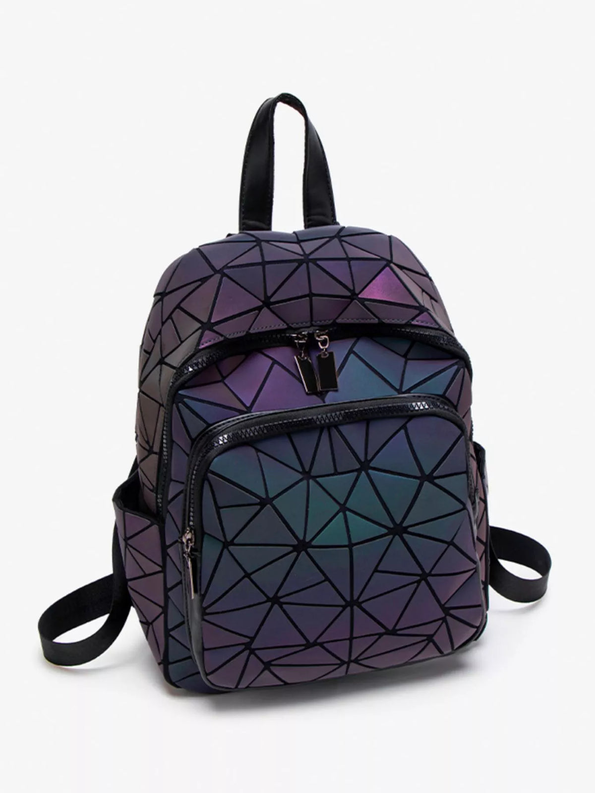 Plum purple geometric backpack interior compartment