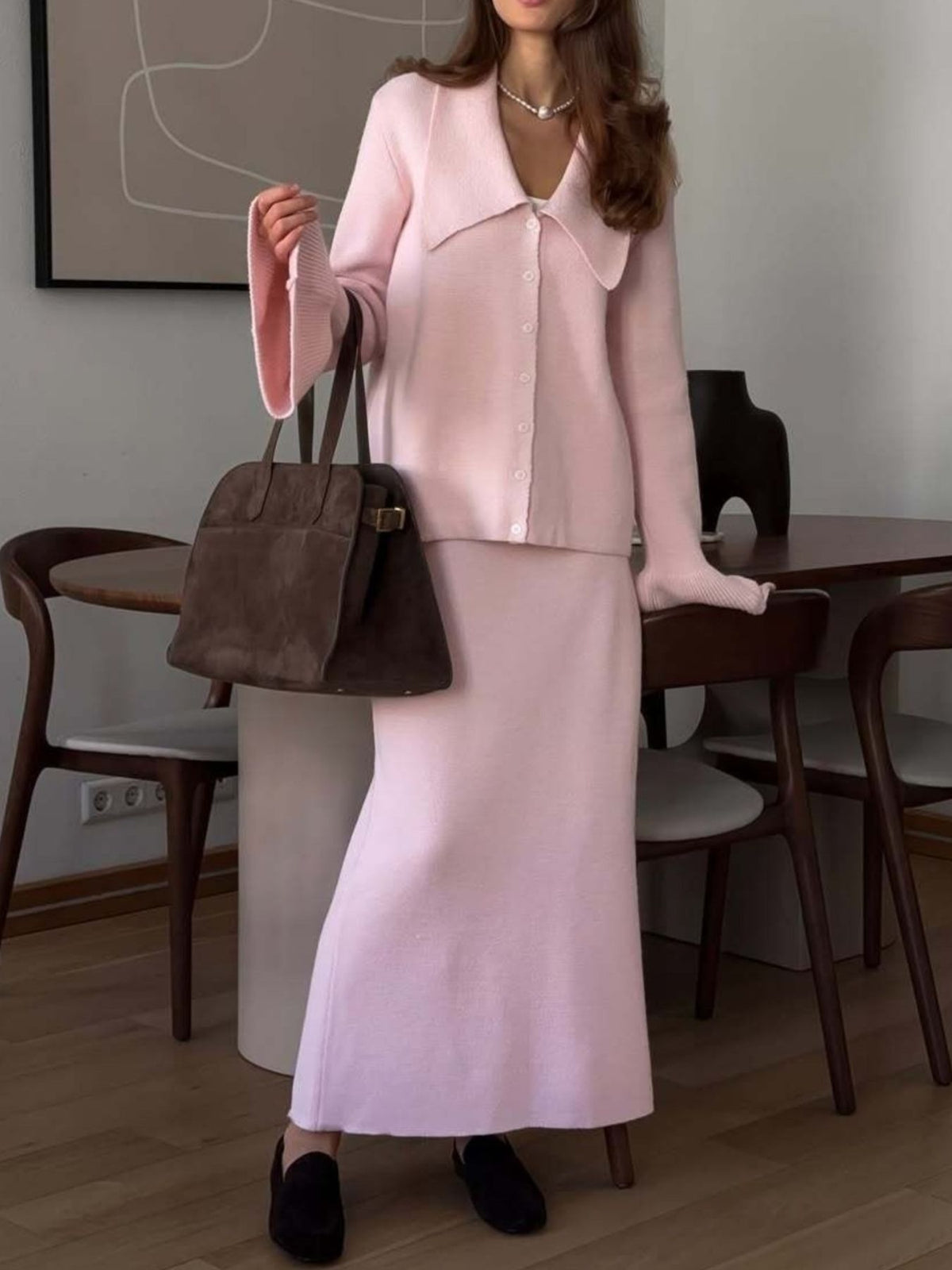 Button Down Cardigan and Skirt Knit Set, view 13