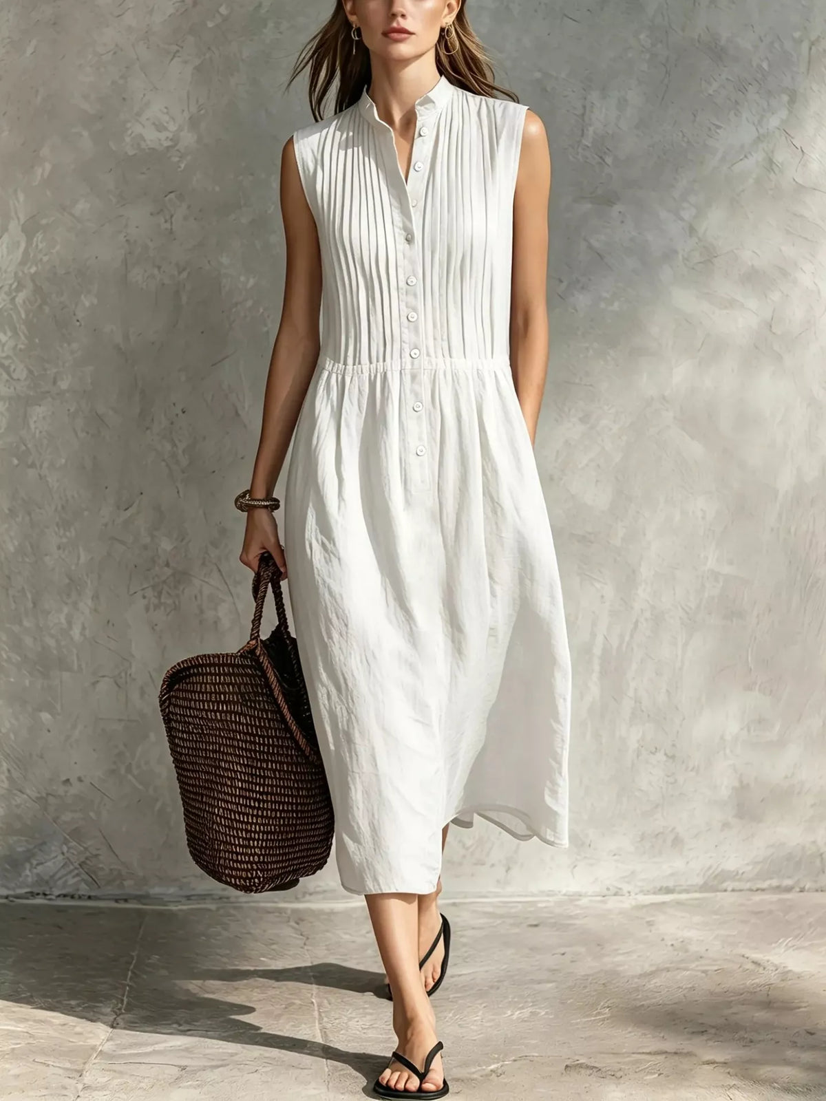 Sleeveless button front midi dress front view