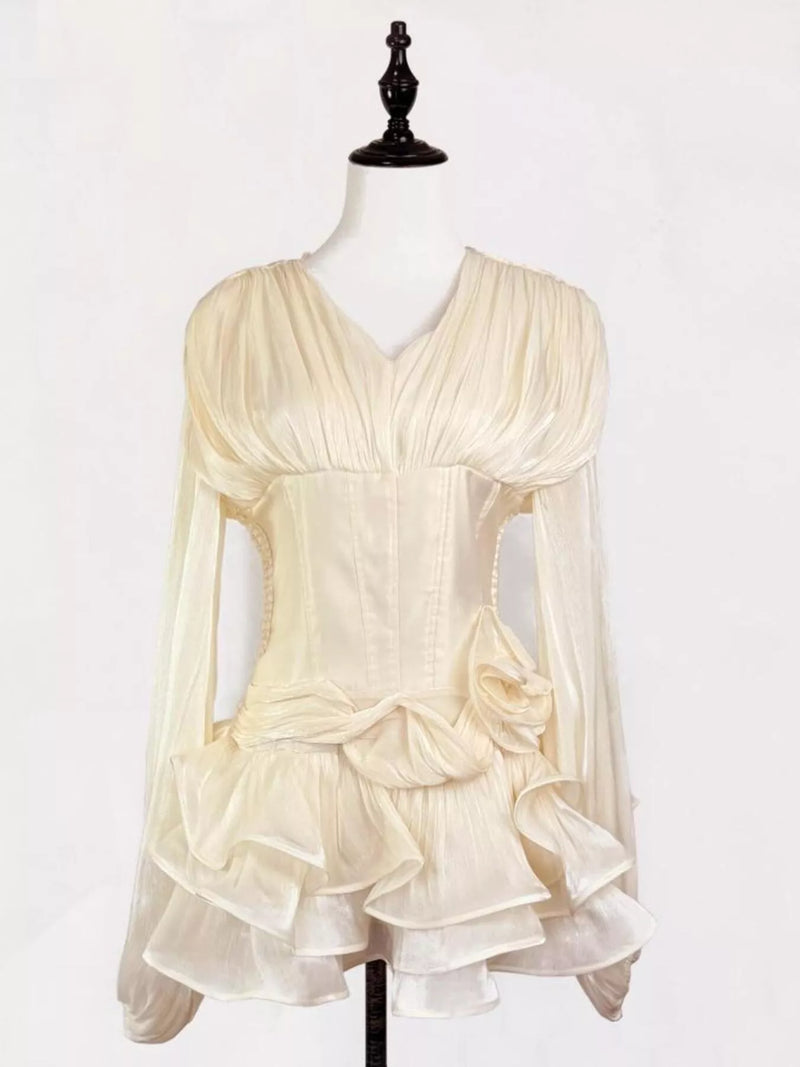 Ruffled long sleeve mini dress front view