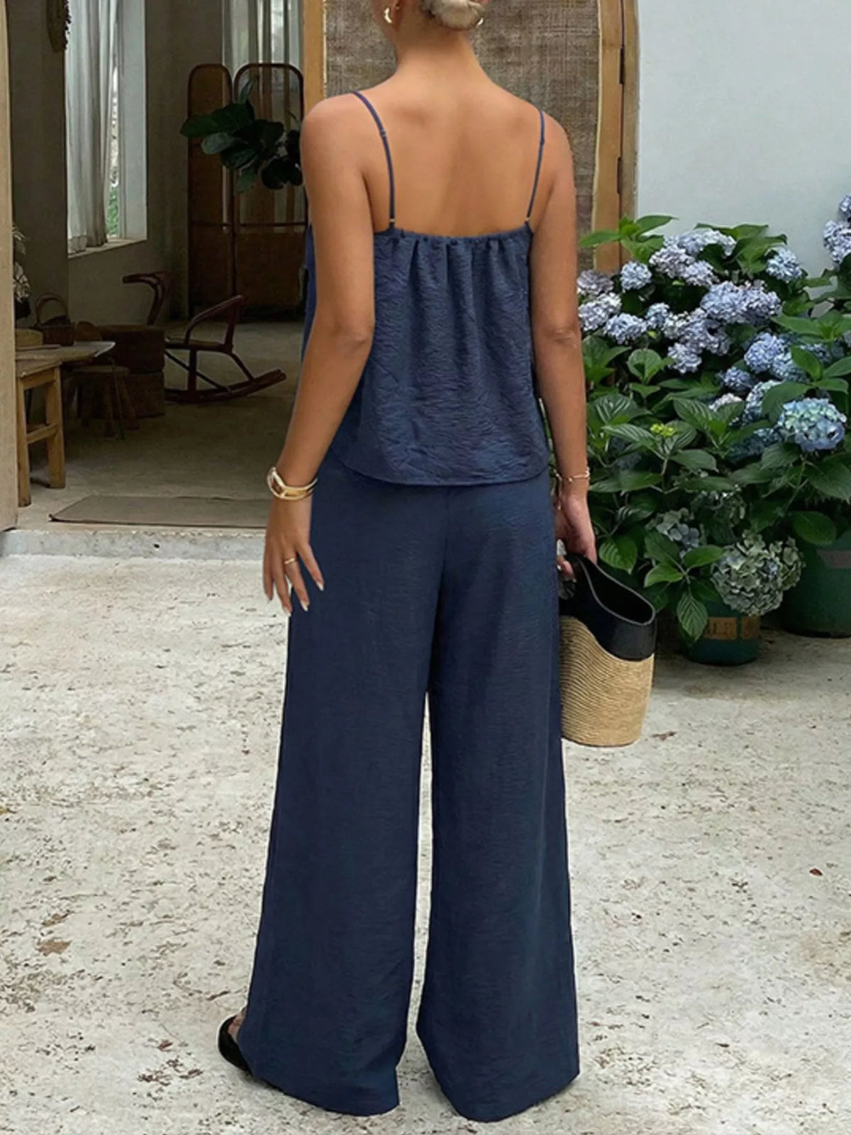 Wide leg pants set flowing silhouette