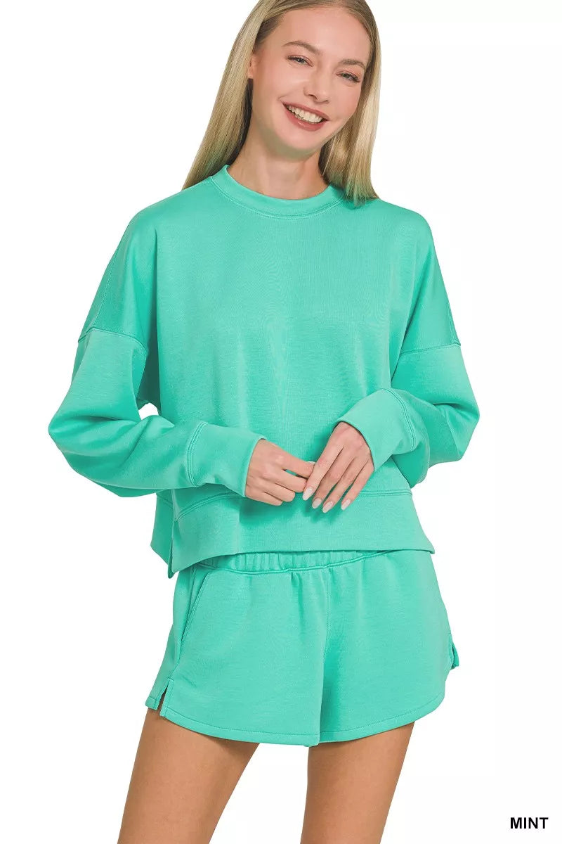 Scuba long sleeve sweatshirt and shorts two piece set front view