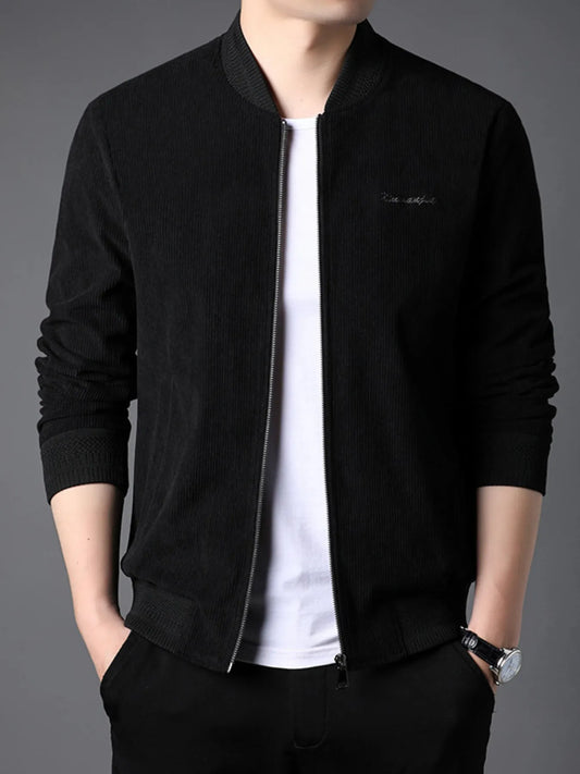 Men's Zip Up Long Sleeve Jacket Black - Fashorio