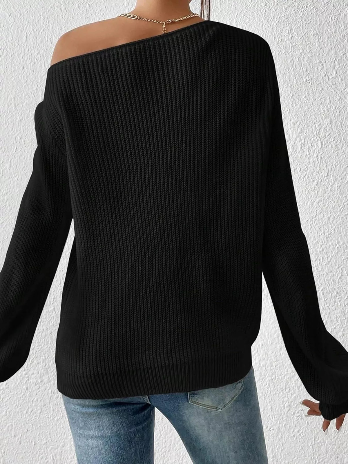 One shoulder knit sweater back view