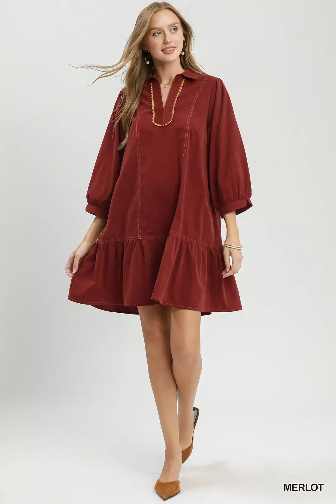 Back view of Umgee tiered babydoll dress