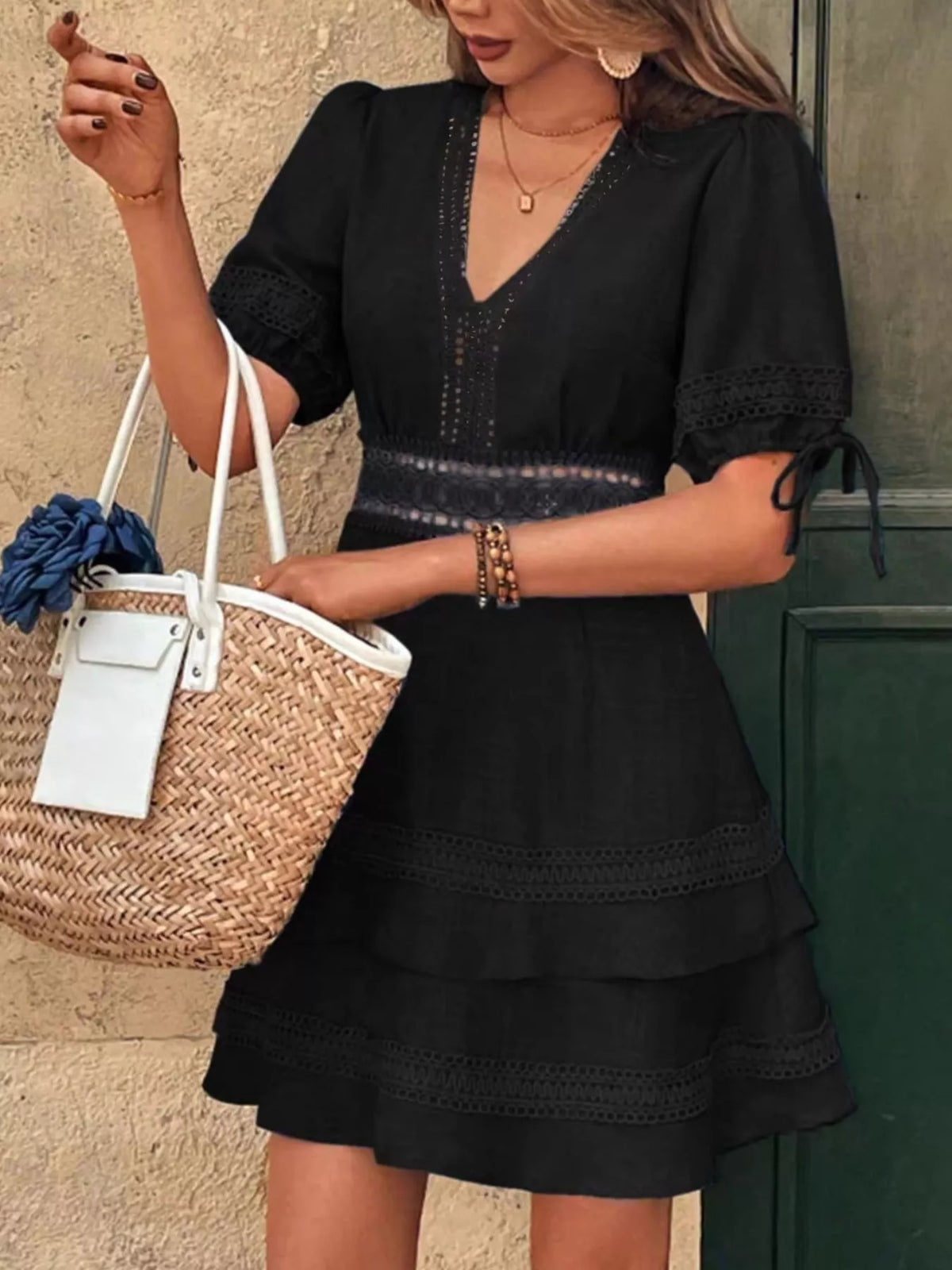Lace dress skirt and ruffle hem detail