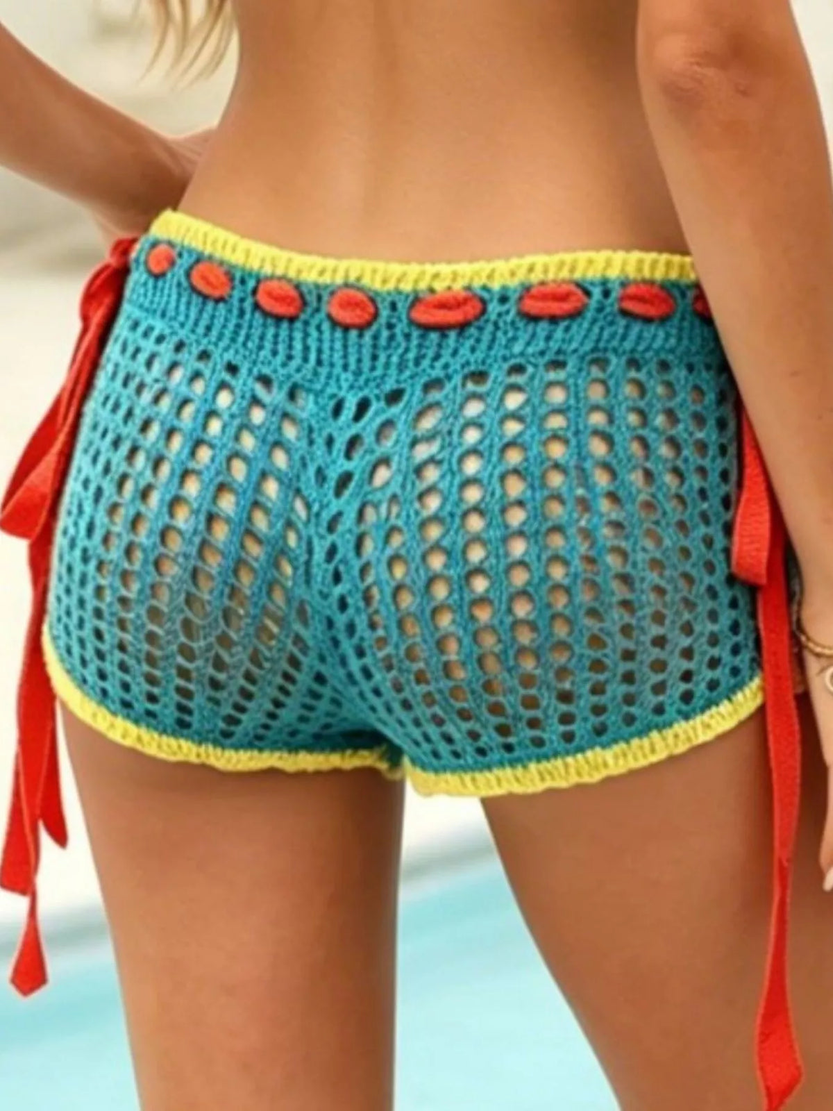 Crochet tie side cover up shorts side view