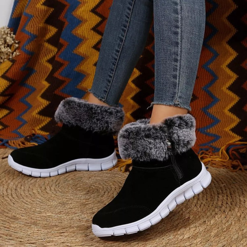 Side Zip Faux Fur Boots front view