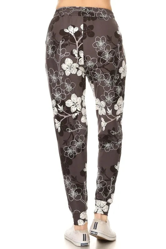 Leggings Depot Full Size Buttery Soft Floral Joggers with Drawstring Plus Size - Fashorio
