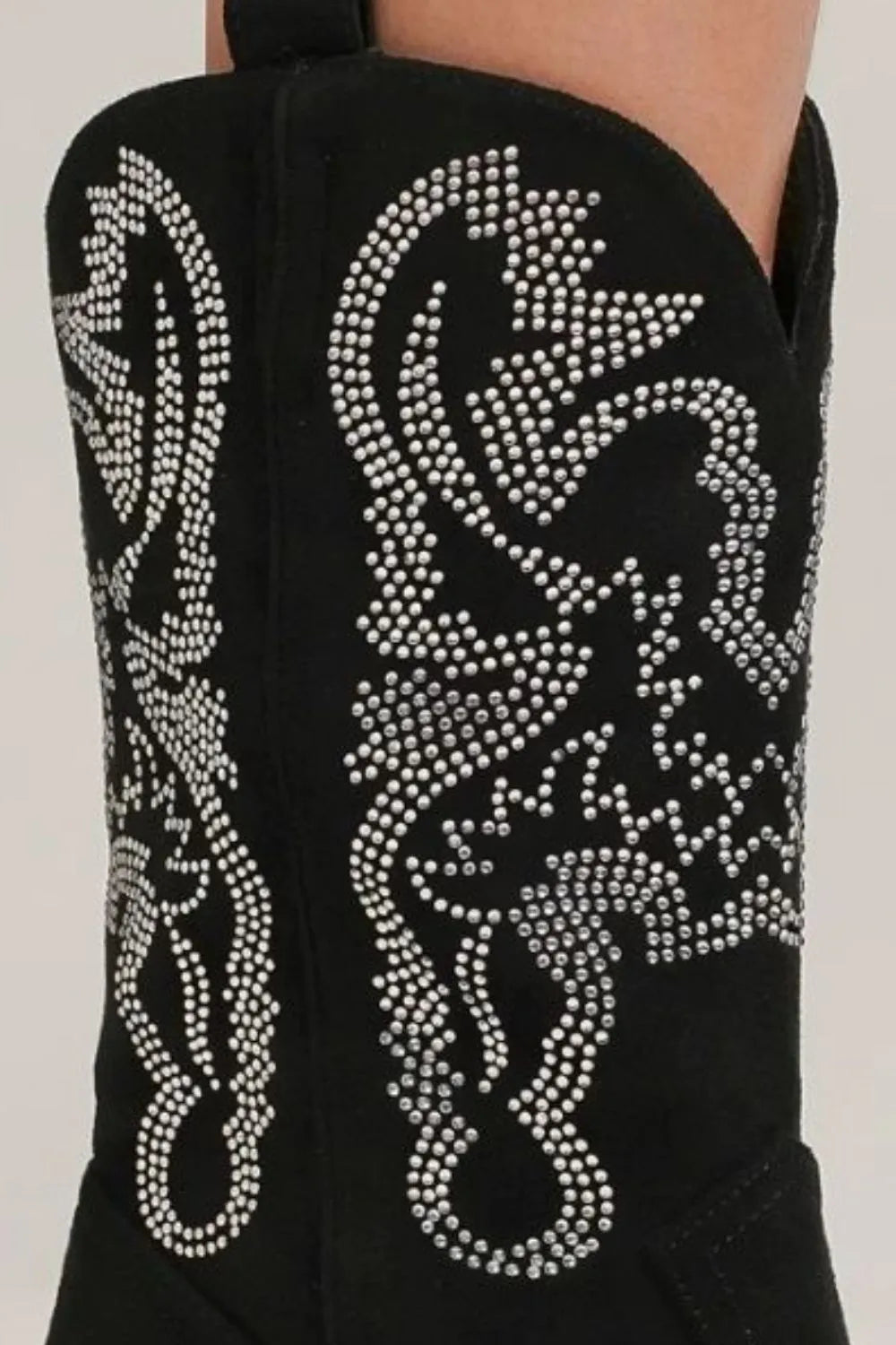 Rhinestone Detail Point Toe Boots heel and sole detail