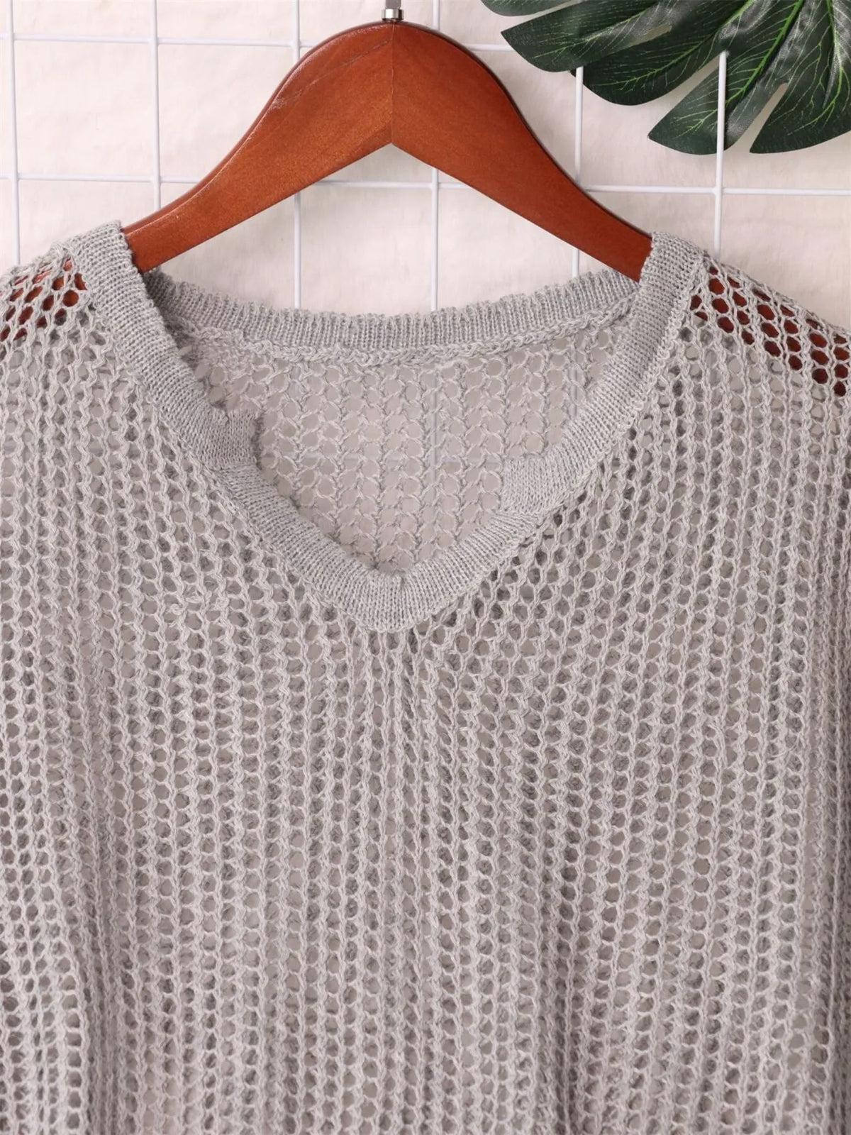 openwork relaxed knit cover up full length view