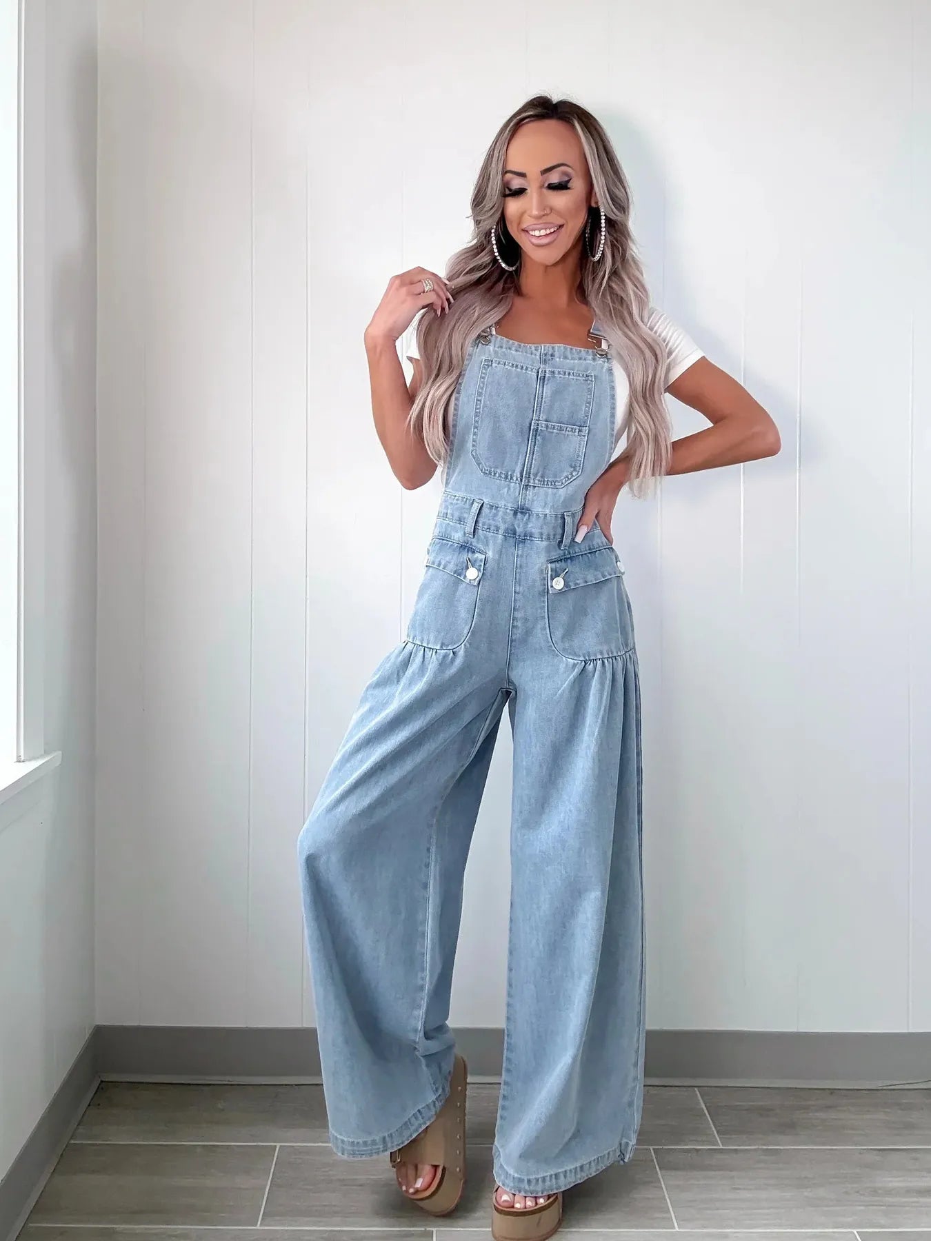 Wide Leg Denim Overalls - Fashorio