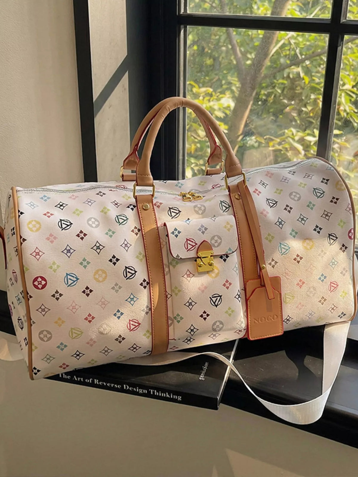 Printed duffel bag main compartment interior